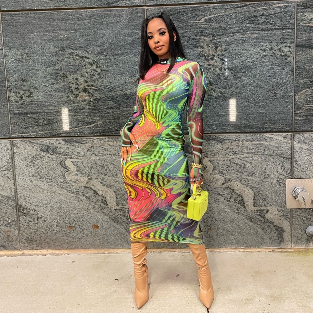 Prettylittlething Abstract Bodycon Maxi Dress